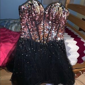 Multi-Black Strapless Evening Dress